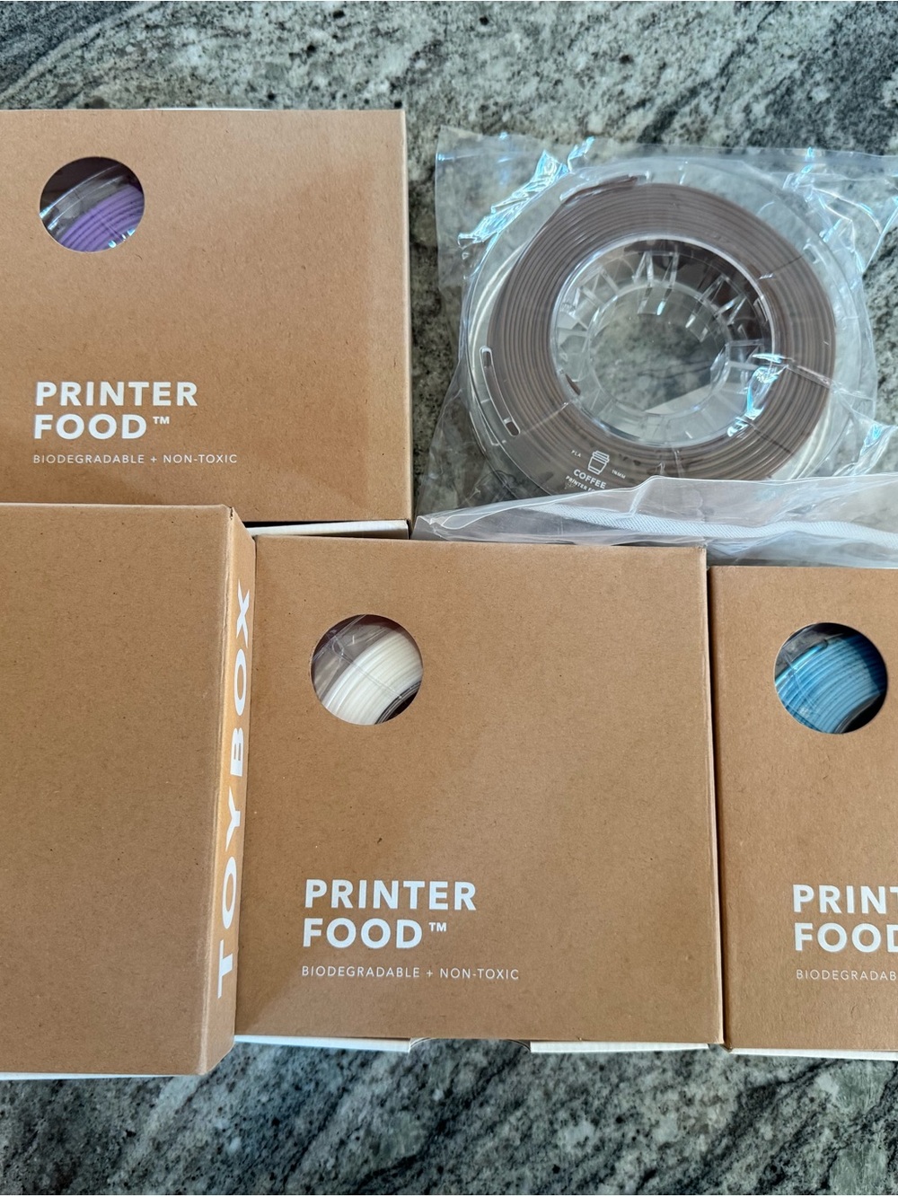 Toybox printer food 3D Filament Bundle Brown, White, Purple, Blue, black x2